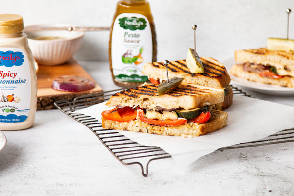Grilled Summer Vegetable Sandwich with Spicy Pesto Mayo